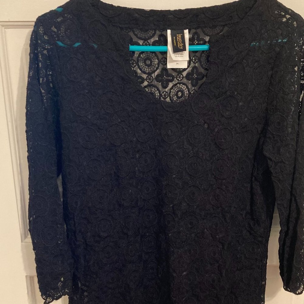 Laundry by Shelli Segal Black Lace Coverup Dress Women's M